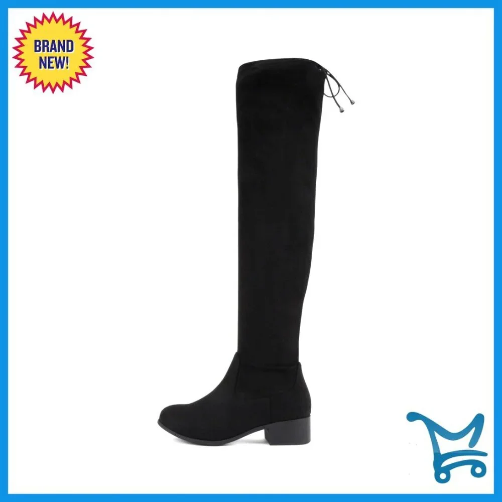 Knee High Over the Knee Boots with Drawstring Low Block Heel